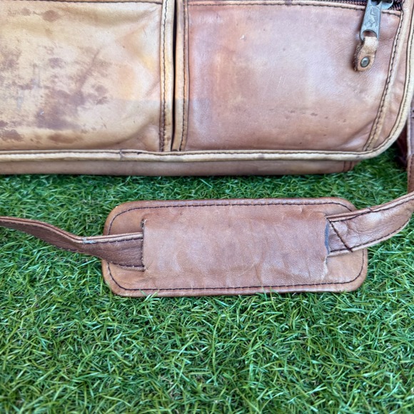 Vintage Distressed Leather Briefcase Messenger Bag Laptop Satchel - Picture 2 of 12